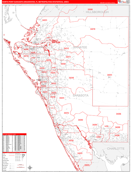 North Port-Sarasota-Bradenton Metro Area Wall Map